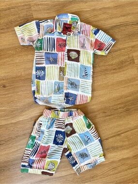 Boys 2 Piece Matching Set - Button-Up Shirt & Shorts - Size 8